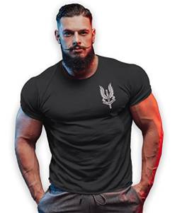 bebak Herren Fitness-T-Shirt | He Who Dares Wins Bodybuilding T-Shirts Gym Kleidung für Männer Fitnessstudio Wear Training Top, Schwarz , L von BEBAK