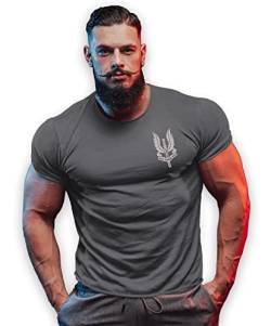 bebak Herren Fitness-T-Shirt | He Who Dares Wins Bodybuilding T-Shirts Gym Kleidung für Männer Fitnessstudio Wear Training Top, anthrazit, XL von BEBAK