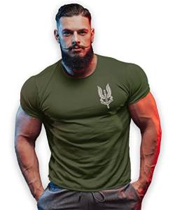 bebak Herren Fitness-T-Shirt | He Who Dares Wins Bodybuilding T-Shirts Gym Kleidung für Männer Fitnessstudio Wear Training Top, military green, 3XL von BEBAK