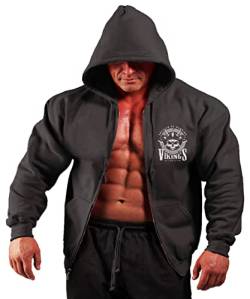 bebak Herren Gym Hoodie | Viking Zipper Pullover Hoody Kleidung für Männer Bodybuilding Top Arnold inspiriertes Sweatshirt, Schwarz, L von BEBAK