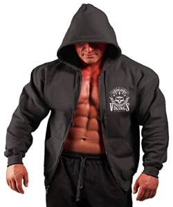 bebak Herren Gym Hoodie | Viking Zipper Pullover Hoody Kleidung für Männer Bodybuilding Top Arnold inspiriertes Sweatshirt, Schwarz, XXL von BEBAK