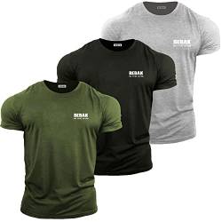 bebak Herren Gym T Shirt 3 Stück | Bodybuilding T Shirts Gym Kleidung für Männer Gym Wear Multipack Training Tops, Militärgrün, Schwarz und Grau, XL von BEBAK