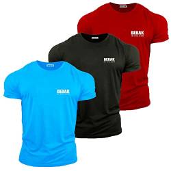 bebak Herren Gym T Shirt 3 Stück | Bodybuilding T Shirts Gym Kleidung für Männer Gym Wear Multipack Training Tops, Rot, Schwarz und Saphirblau, 3XL von BEBAK