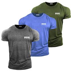 bebak Herren Gym T Shirt 3 Stück | Bodybuilding T Shirts Gym Kleidung für Männer Gym Wear Multipack Training Tops, Royal Heather, Military Green & Charcoal, XXL von BEBAK