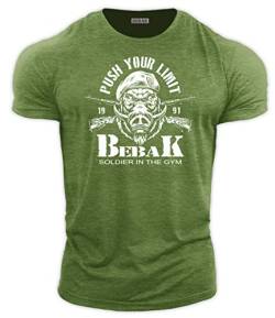 bebak Herren Gym T-Shirt | Viking Warrior | Gym Kleidung für Männer | Bodybuilding T-Shirt | Ideal für MMA Strongman Crossfit, Heather Military Green Soldat, L von BEBAK