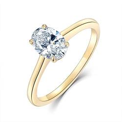 BEBEWO Echtgold Verlobungsringe für Damen Weißgold Rosegold Gelbgold 1ct Moissanit Oval Solitärring Ewigkeitsring von BEBEWO