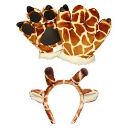 Haarband für Damen, Giraffen-Stirnband mit 3D-Tierpfote, Plüschhandschuhe, Cosplay-Kostüm, Stofftiere von BEBIKR