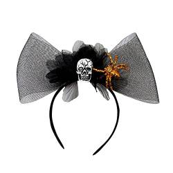 Haarband für Damen, Halloween, Party, Garn, Schleife, Haarreif mit Spinnen und Totenkopf-Dekoren, Make-up-Stirnband für Mädchen, Cosplay-Haarband von BEBIKR