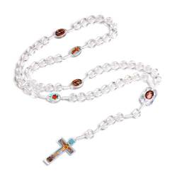 Katholische Rosenkranz-Halskette, weiß, runde Perlen, Gebetsanhänger, lange Kette, Kreuzanhänger, religiöser Schmuck für Frauen und Mädchen, Souvenirs, Sonstige von BEBIKR
