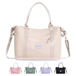 BECOJADDE Reisetasche für Damen, Handgepäcktasche mit Nassfach, Reisetasche für Wochenendausflüge, Übernachtungen, Reiseutensilien, 25 l, Beige, 25L von BECOJADDE