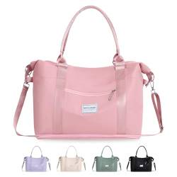 BECOJADDE Reisetasche mit Gepäckgurt, erweiterbare Wochenendtaschen mit Nassfach, Reisetaschen für Handgepäck, flamingo pink, Medium von BECOJADDE