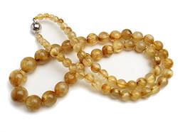 BEDNL Echte goldene gelbe natürliche Rutilquarz-Kristallkette mit runden Perlen, 5-12 mm WEISHENYIN von BEDNL