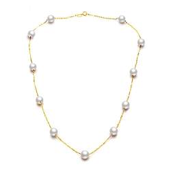 BEDNL Halskette 18 Karat Gold mit weißer natürlicher runder Perle, Süßwasserperlenkette als Verlobungsgeschenk WEISHENYIN von BEDNL