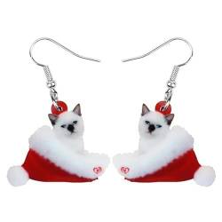 Acryl Weihnachtsmütze Siamkatze Kätzchen Ohrringe Tropfen Baumeln Tierschmuck Für Frauen Mädchen Teenager Party Geschenk Zubehör von BEDT