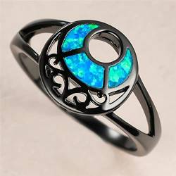 Vintage Weiblicher Blauer Feueropal-stein-ring-charme-schwarz-gold-eheringe Für Frauen-punkbraut-mond-dünner Verlobungsring von BEDT