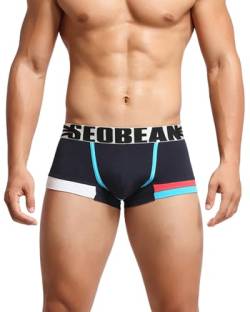 BEEMEN Herren Baumwolle Unterwäsche Low-Rise Boxershorts Trunk Unterhose mit Eingriff (Dunkelblau, m) von BEEMEN