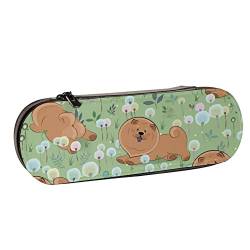 BEEOFICEPENG Federmäppchen, Cartoon-Motiv, niedlicher ehrlicher Hund, Haustier-Chow, Leder-Federmäppchen, Stifttasche, Büro, Schule, Schmuckkästchen, Make-up-Pinsel-Box von BEEOFICEPENG