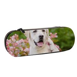 BEEOFICEPENG Federmäppchen, Fröhlicher Labrador-Hund, Leder-Federmäppchen, Stifttasche, Büro, Schule, Schmuckkästchen, Make-up-Pinsel-Box von BEEOFICEPENG