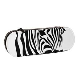 BEEOFICEPENG Federmäppchen, süßes Kawaii-Streifen-Zebra, Leder-Federmäppchen, Stifttasche, Büro, Schule, Schmuckkästchen, Make-up-Pinsel-Box von BEEOFICEPENG