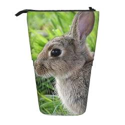 BEEOFICEPENG Teleskop-Federmäppchen, niedlicher Grauer Hase-Kaninchen-Aufdruck, Ständer, Stiftehalter, Federmäppchen, Stifttasche, Make-up-Tasche von BEEOFICEPENG