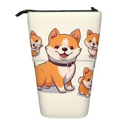 BEEOFICEPENG Teleskop-Federmäppchen, niedlicher Shiba Inu-Hunde-Aufdruck, Ständer, Stiftehalter, Federmäppchen, Stifttasche, Make-up-Tasche von BEEOFICEPENG