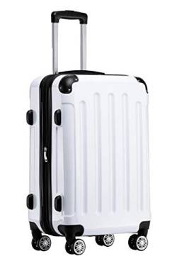 BEIBYE Hartschalen Koffer Trolley Rollkoffer Reisekoffer 4 Zwillingsrollen Polycabonat (Weiß, Handgepäck 55cm-40L) von BEIBYE