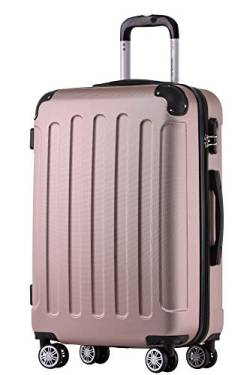 BEIBYE Zwillingsrollen Hardcase Reisekoffer Koffer Trolleys Hartschale in XL-L-M in 14 Farben (Rosagold, Mittler Koffer (66cm)) von BEIBYE