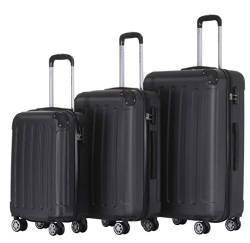 BEIBYE Zwillingsrollen Hardcase Reisekoffer Koffer Trolleys Hartschale in XL-L-M in 14 Farben (Schwarz, Kofferset) von BEIBYE