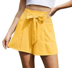 BEIGAI Damen Shorts Kurz Sommer Hose Frauen Casual Lose Bequeme Fashion Shorts,Helles Gelb,2XL von BEIGAI