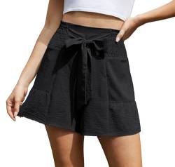 BEIGAI Kurze Hose Damen Sommer Elegant Lose Outdoor Shorts für Frauen Lässige,Schwarz,2XL von BEIGAI