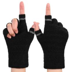 BEIRCOIN Fingerlose Handschuhe, Handschuhe ohne Finger Winter Warme Strickhandschuhe Arbeiten Camping Wandern Laufen Radfahren Fahren für Herren und Damen Jugend (Schwarz) von BEIRCOIN