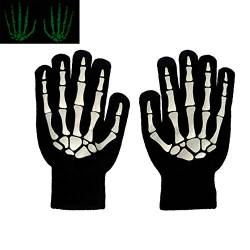 BEISIJIA Skelett-Handschuhe für Erwachsene und Kinder, leuchtet im Dunkeln, Vollfingerhandschuhe für Halloween, Schwarz (L, schwarz) von BEISIJIA
