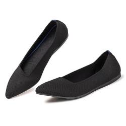 Damen Flache Schuhe Slip On Schuhe Spitze Zehen Kleid Schuhe Klassisch Bequeme Flats Niedriger Absatz Casual Ballerinas Weich, schwarz, 39 EU von BEJINASH