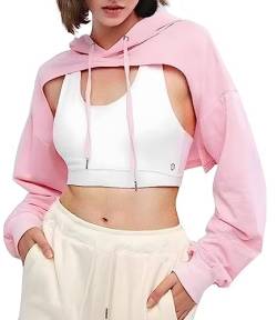 BEJONS Frauen Langarm Cropped Super Crop Top Hoodies Sweatshirt Ästhetische Punk Hip Hop Dance Sexy Rave Tuch, Pink, S von BEJONS