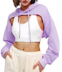 BEJONS Frauen Langarm Cropped Super Crop Top Hoodies Sweatshirt Ästhetische Punk Hip Hop Dance Sexy Rave Tuch, violett, M von BEJONS