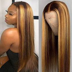 Bele 33 x 15 cm T-Part Ombre 4/27 Farbe glattes Haar Lace Front Perücke 150% Denisty Deep Part Straight Hair Lace Front Wigs Virgin Human Hair with Baby Hair for Black Women (61 cm) von BELE