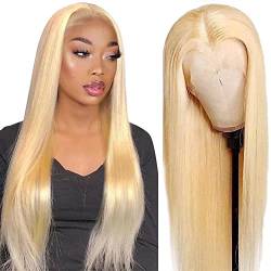 Echthaar Perücke Schwarz Frauen 613 Farbe 13x6 HD Straight Lace Front Wig 180% Density Blonde Transparent Straight Lace Front Perücke 26 inch Pre Plucked with Baby Hair von BELE