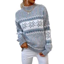 BELIKES Damen Weihnachtspullover Christmas Sweater Streifen Schneeflocken Strickpulli Rundhals Langarm Warme Strickpullover Winter Pullover von BELIKES