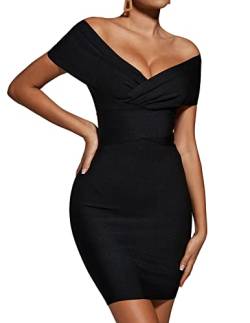 BELLA BARNETT Tiefer V-Ausschnitt schwarzes Kleid Modern Bodycon Kleid für Frauen Mode Empire Taille Kleider für Frauen Hochzeitsgäste, Schwarz, Mittel von BELLA BARNETT