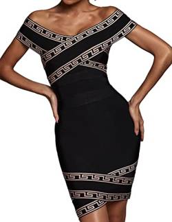 Minikleid Sexy Bandage Kleid Mode Party Kleid für Frauen Bodycon Kleid Schmeichelhaft Club Kleid Ausgehen Kleid, Black-01, Klein von BELLA BARNETT