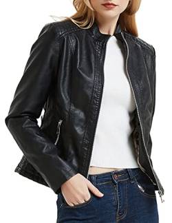 BELLIVERA PU Jacke für Damen Frühling Herbst Mantel Kurzer Reißverschluss Trendy Mantel SS811 Schwarz S von BELLIVERA