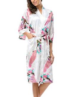 BELLOO Silk Morgenmantel Satin lang Robe für Damen,Weiß,3XL von BELLOO