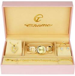 Geschenkset Damen Armbanduhr - Schmuck Set- Halskette-Ring- Ohrringe - Armband von BELLOS