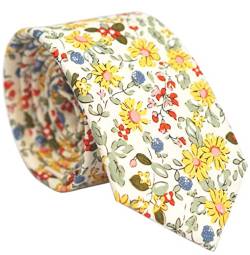 BELLUNO Dünne Krawatte mit Blumenmuster, für Herren, bedruckt, für Hochzeit, Trauzeugen, Missionen, Tänze, Baumwolle, schmale Krawatte + Geschenkbox, Beige Gänseblümchen, Dünn von BELLUNO