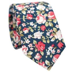 BELLUNO Dünne Krawatte mit Blumenmuster, für Herren, bedruckt, für Hochzeit, Trauzeugen, Missionen, Tänze, Baumwolle, schmale Krawatte + Geschenkbox, Grün, Dünn von BELLUNO