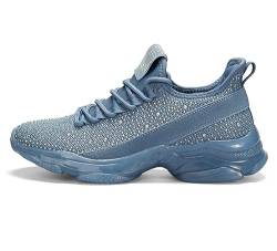 BELOS Damen Strass Mesh Slip On Walking Schuhe Mode Atmungsaktiv Spakle Glitter Sneaker, Blauer Strass, 40.5 EU von BELOS