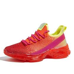 BELOS Damen Strass Mesh Slip On Walking Schuhe Mode Atmungsaktiv Spakle Glitter Sneaker, Orange Strass, 38 EU von BELOS