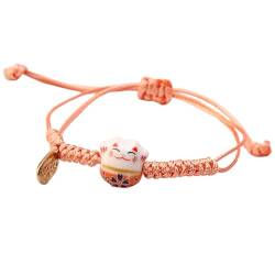 BELOWSYALER Maneki Neko Armband, süßes Maneki Neko Katzenarmband, handgefertigter Keramikschmuck, verstellbare bunte Perlenarmbänder für Frauen und Mädchen von BELOWSYALER