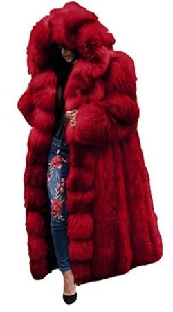 BELWAD Damen Mittellange Jacke Warm Stehkragen Langarm Jacke Lässig Einfarbig Mode Faux Nerz Warm Damen Winter Pelzmantel,Rot,M von BELWAD