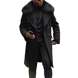 BELWAD Herren Windjacke Knielanger Mantel Winter Casual Business Erweiterte Wolle Nizi Outdoor Lange Windjacke mit Pelzkragen,Schwarz,L von BELWAD